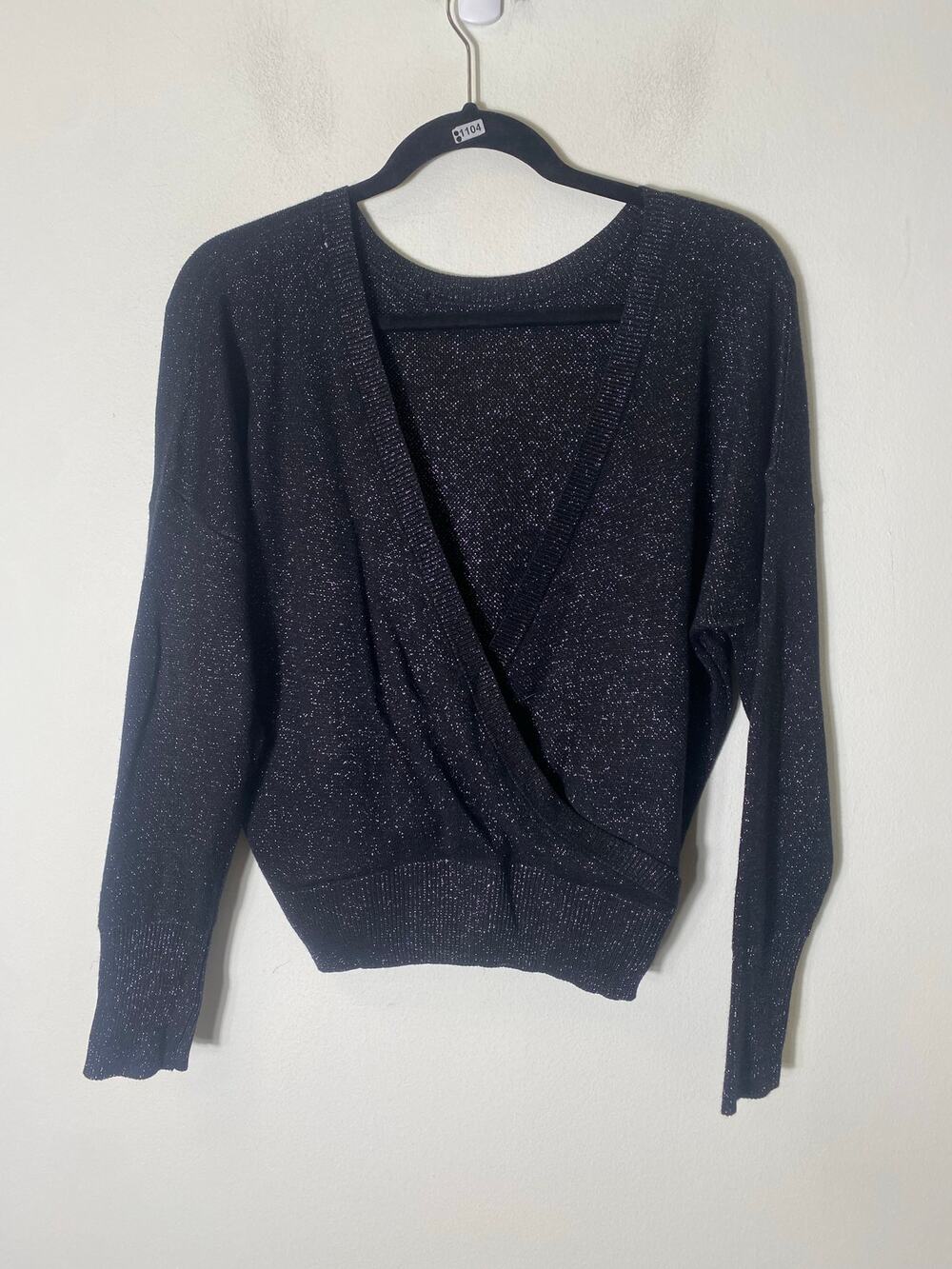 RD Style Black Shimmery Long Sleeve Open Front Crossover Cardigan Sz S/P